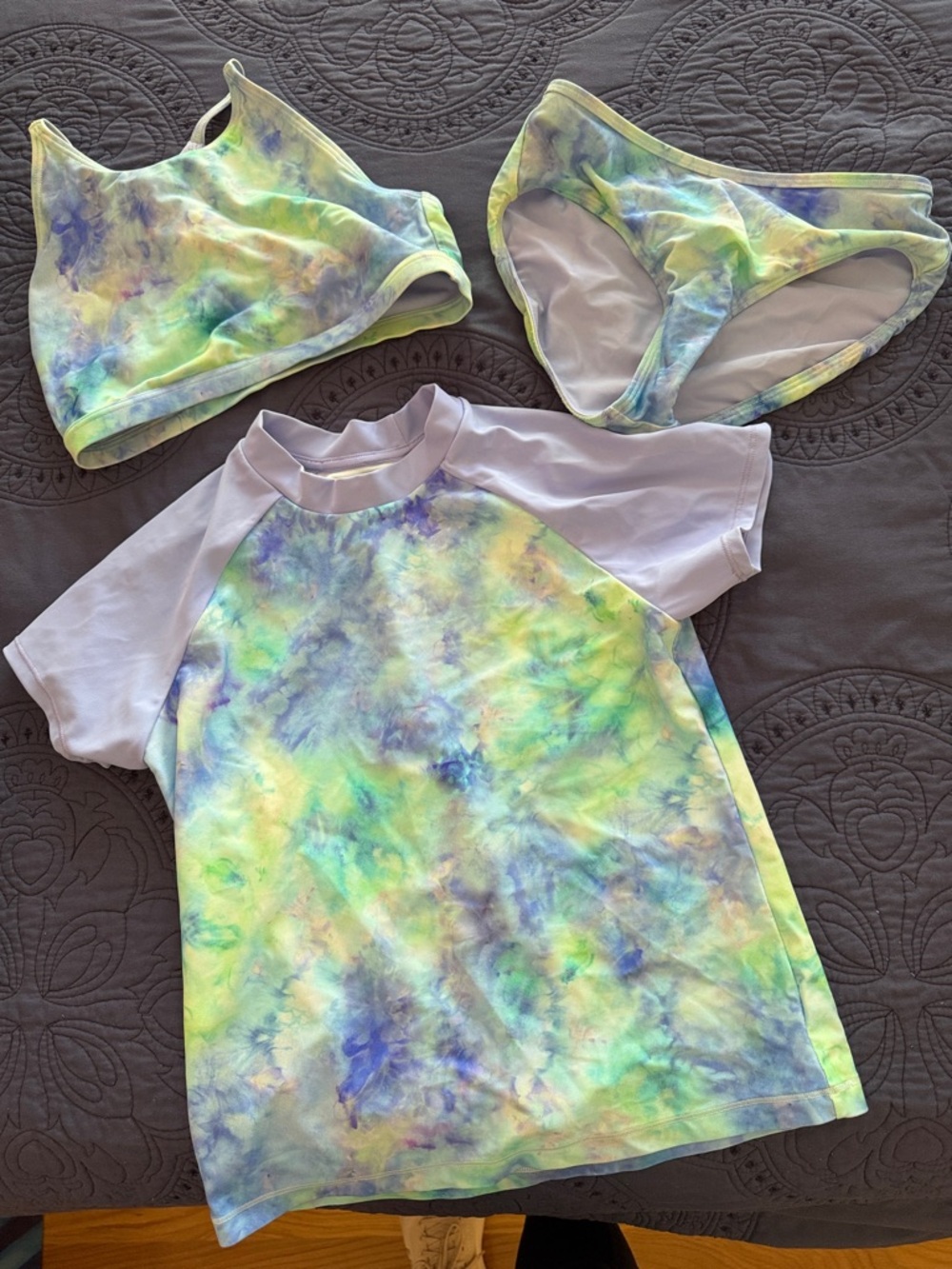 Kids Tie-Dye Swim Rashguard Set - Pastel Green & Blue